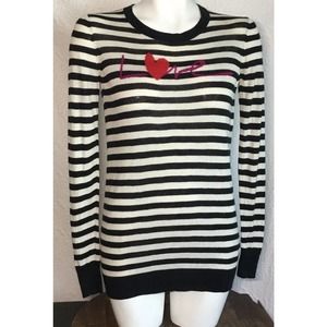 DKNY Sweater Women Striped Black And White Thin Heart LOVE Sweater SIZE XSMALL